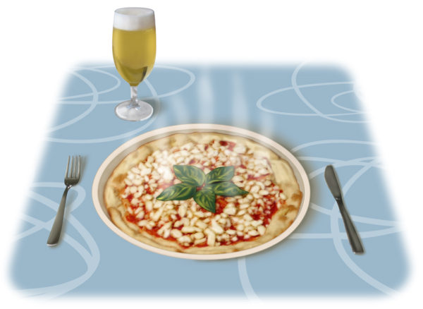 Pizza in tavola dentro piatto in cartoncino+pet Compac