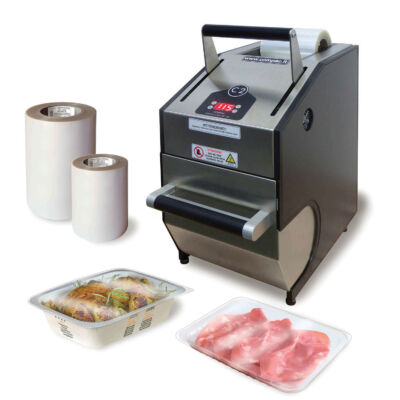 Heat Sealer Machine C2H Compac with compostable containers and film reels